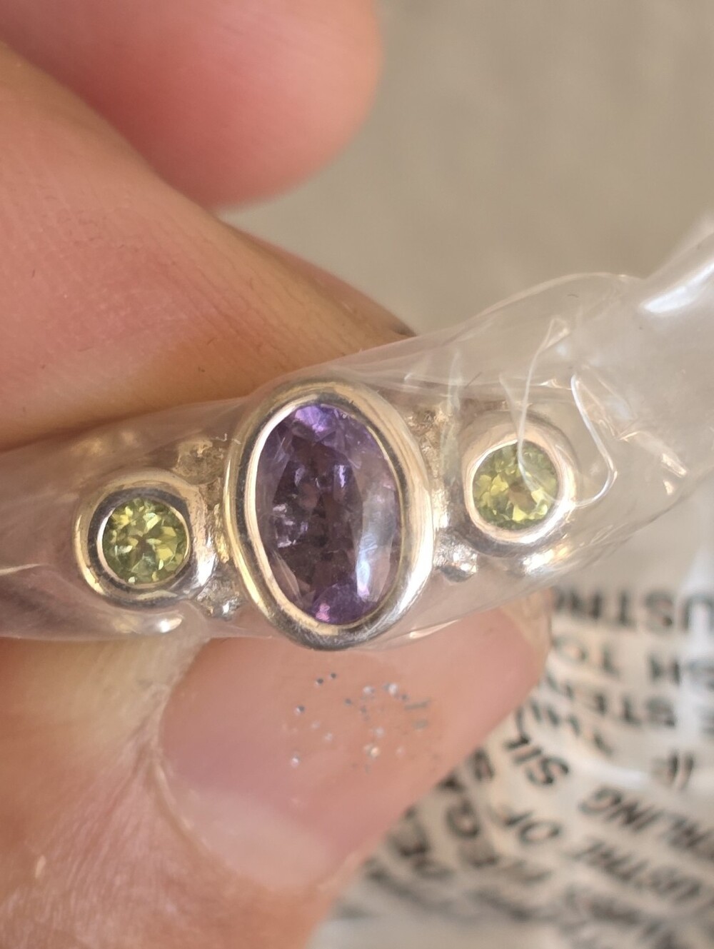 NIB new old stock AVON sterling silver amethyst and peridot ring size 9